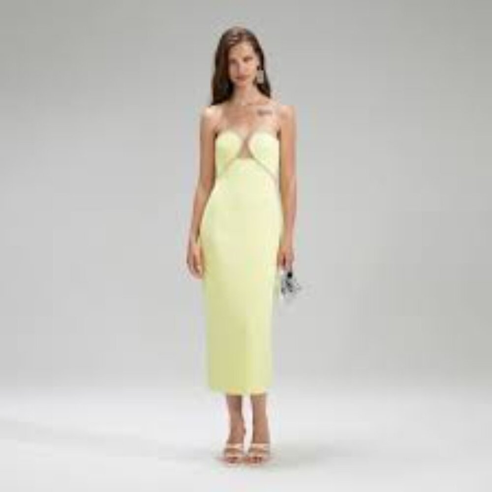 Self Portrait Strapless Bandeau Crepe Dress US Size 6 (Lime/Bright Yellow), NWT